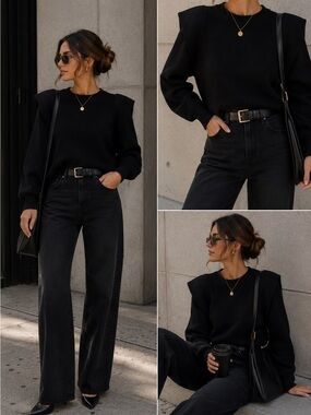 Forever 21 Accented Shoulder Sweater NWT LARGE BLAKC
